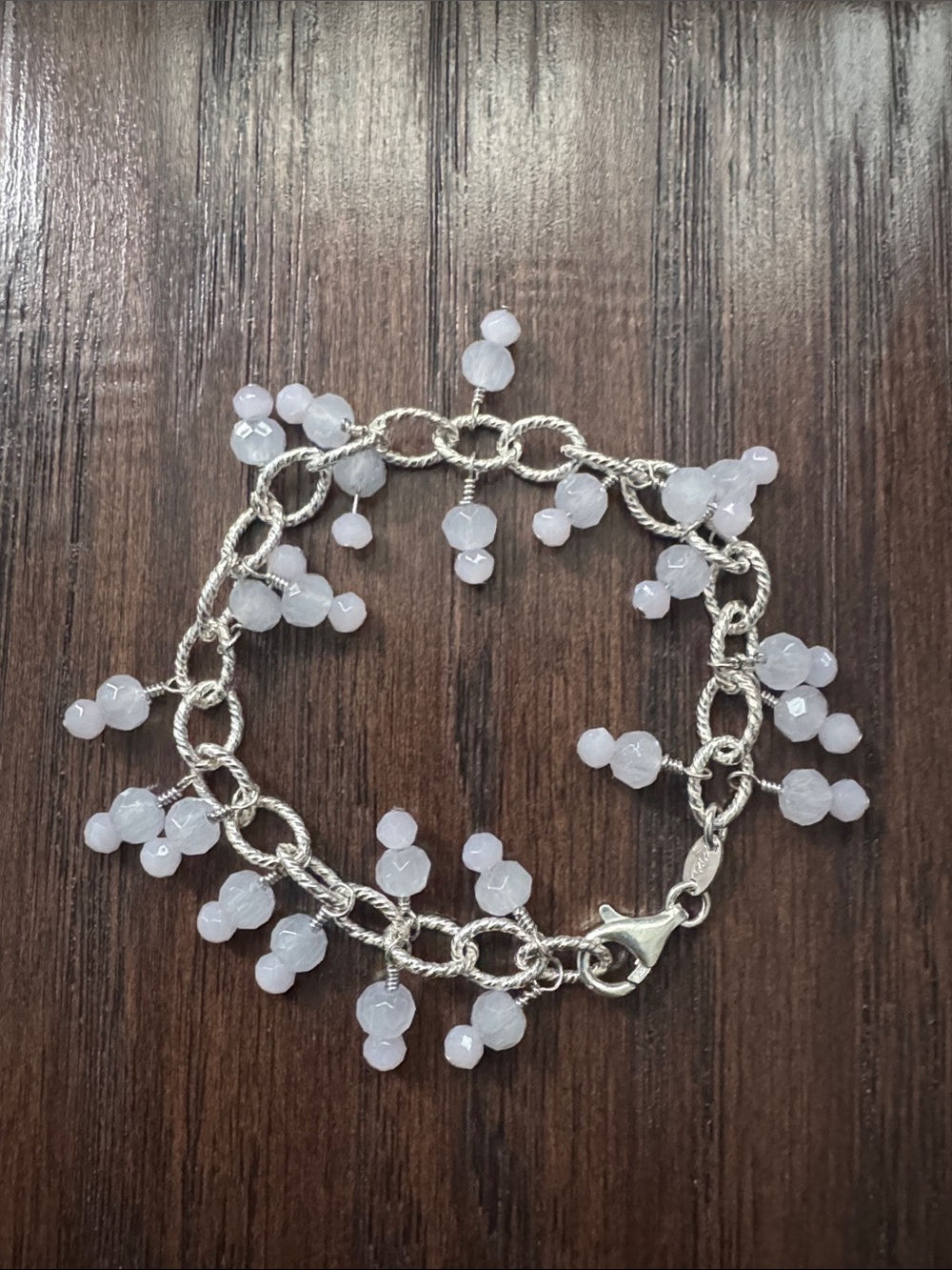 NWOT Elegant Sterling Silver Chain Bracelet with Pale Lavender Bead Charms